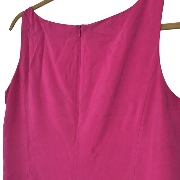 Jones New York Sz 16 Barbiecore Sleeveless Eyelet Linen Silk Dress Lined Pink A! - Picture 4 of 10